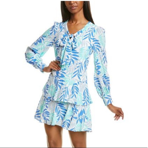 Sail to Sable Blue Palm Print Dress - Picture 1 of 4